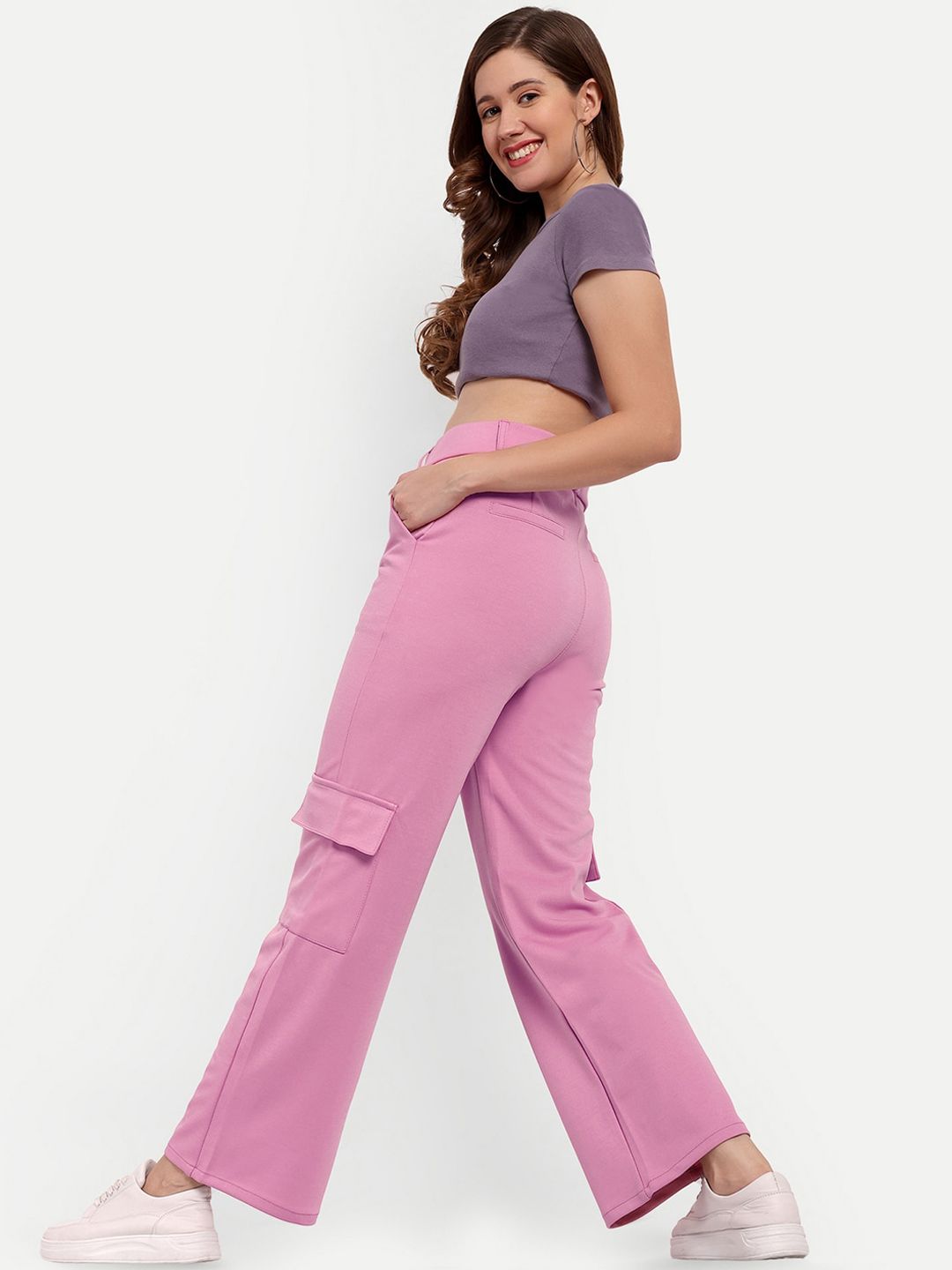 Next One Women Smart Straight Fit High-Rise Easy Wash Cargo Trousers Price in India