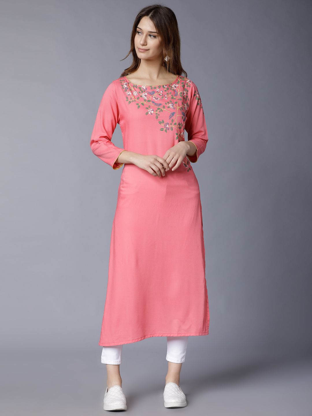 Vishudh Women Coral Solid Straight Kurta