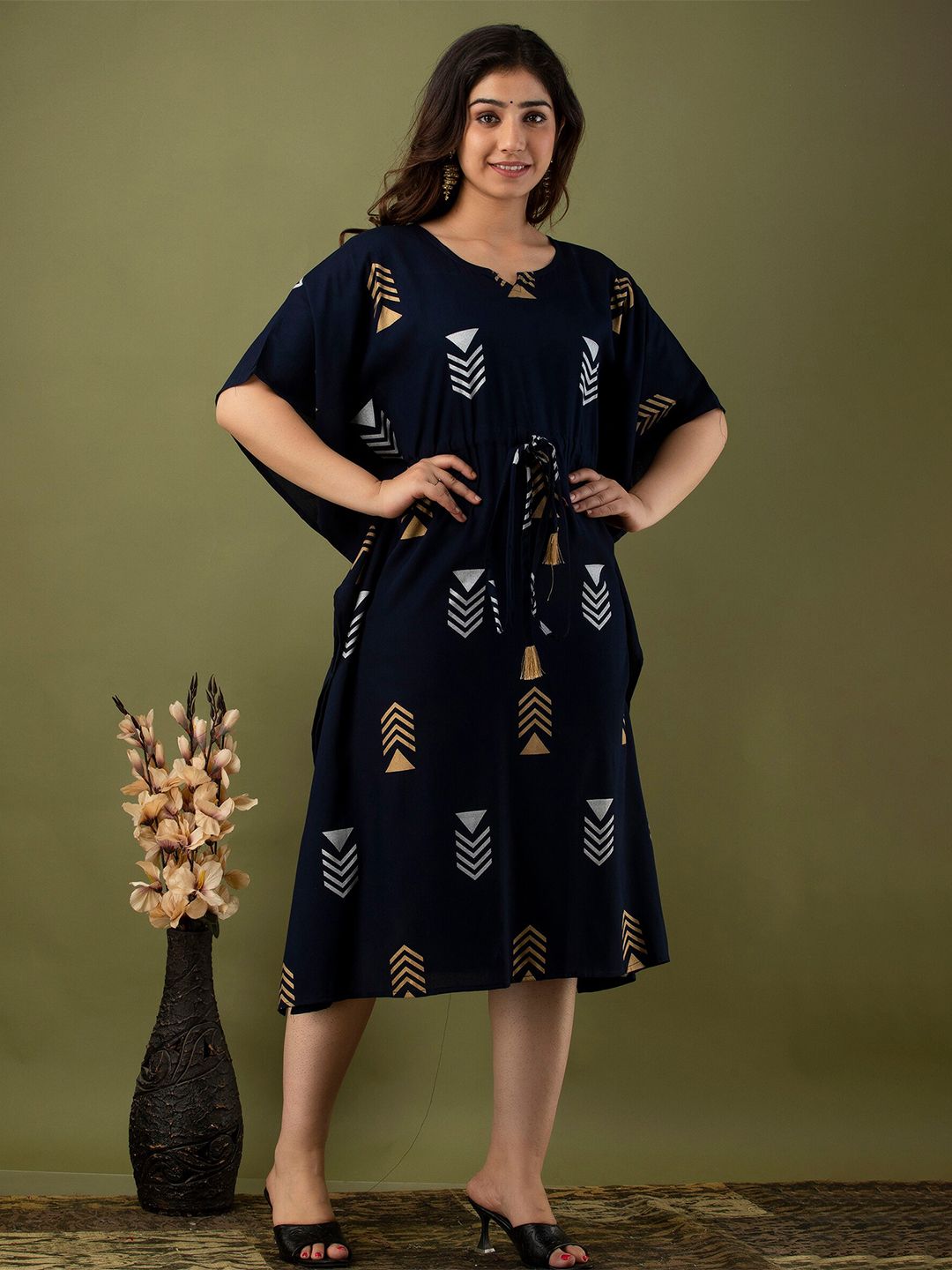 Mialo fashion Geometric Printed Flared Sleeves Kaftan Dress Price in India