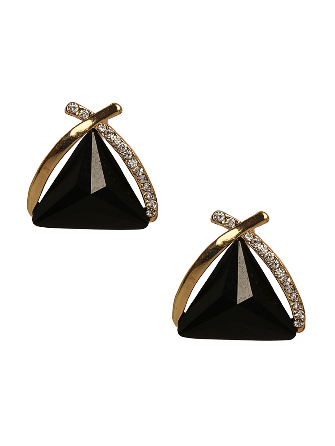Shining Diva Fashion Black  Gold-Toned Geometric Studs Price in India