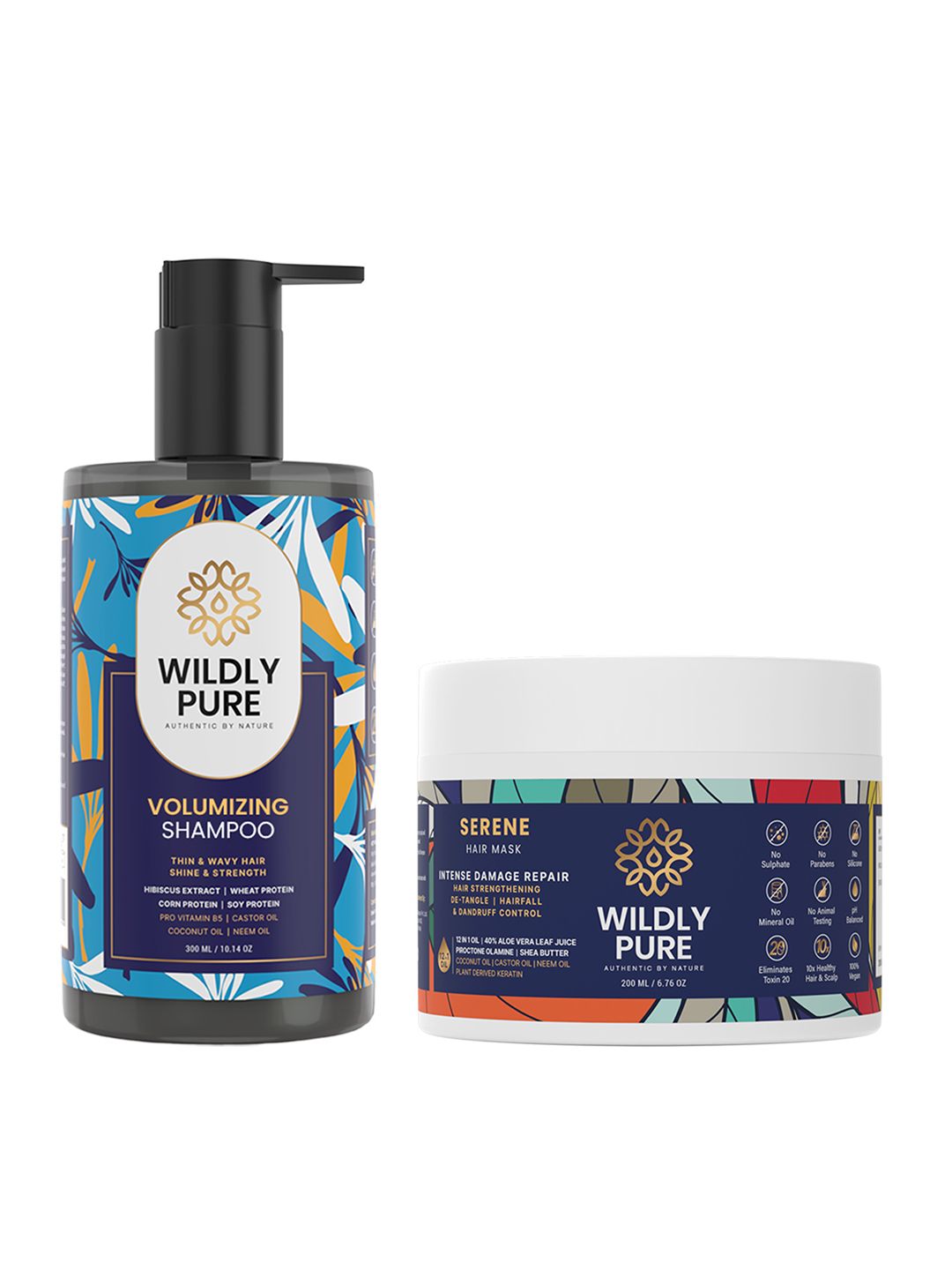 Wildly Pure Set of Volumizing Lush Shampoo 300ml & Intense Damage Repair Hair Mask 200ml