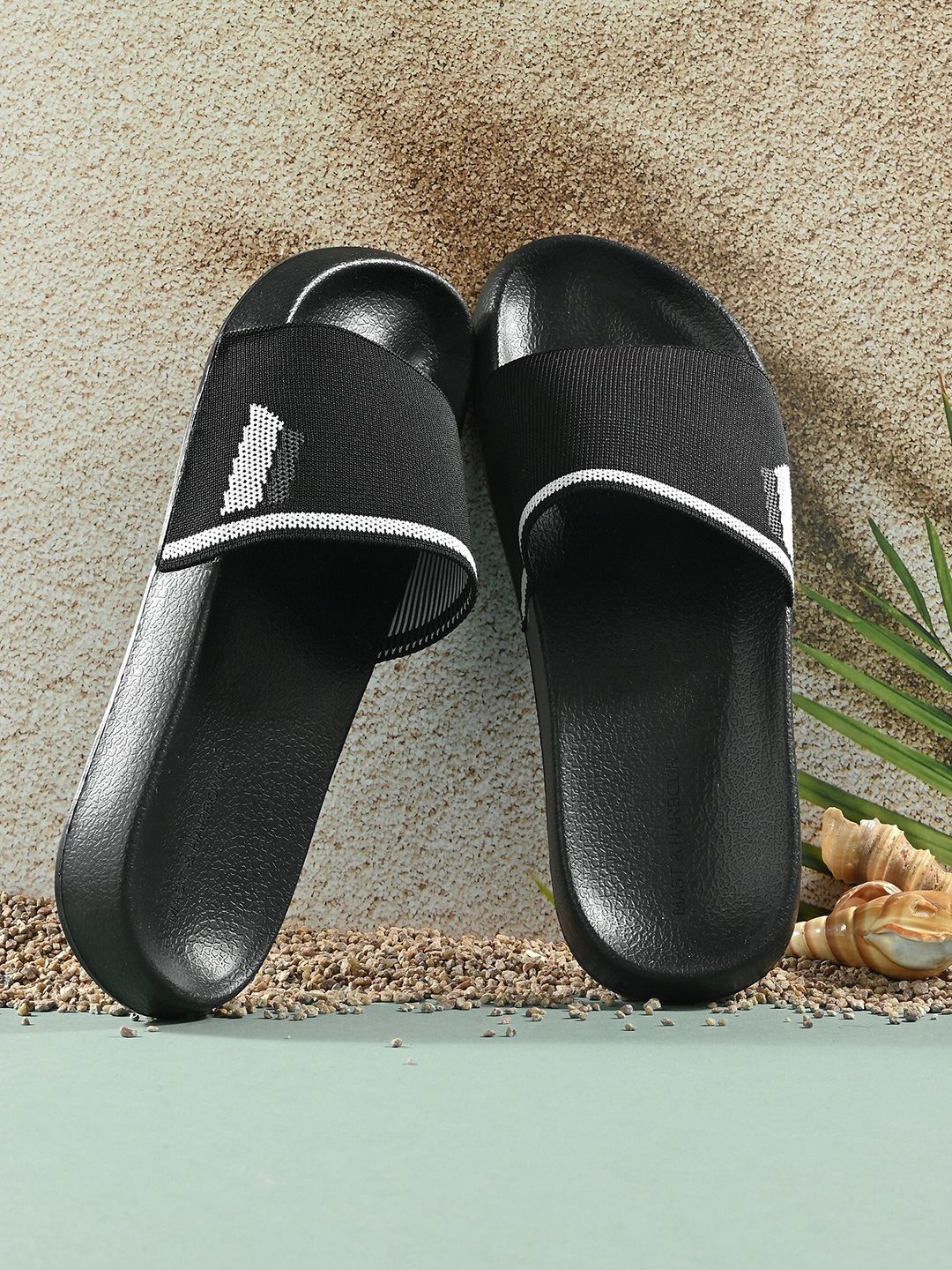 Mast & Harbour Men Black & White Comfort Foam Sliders