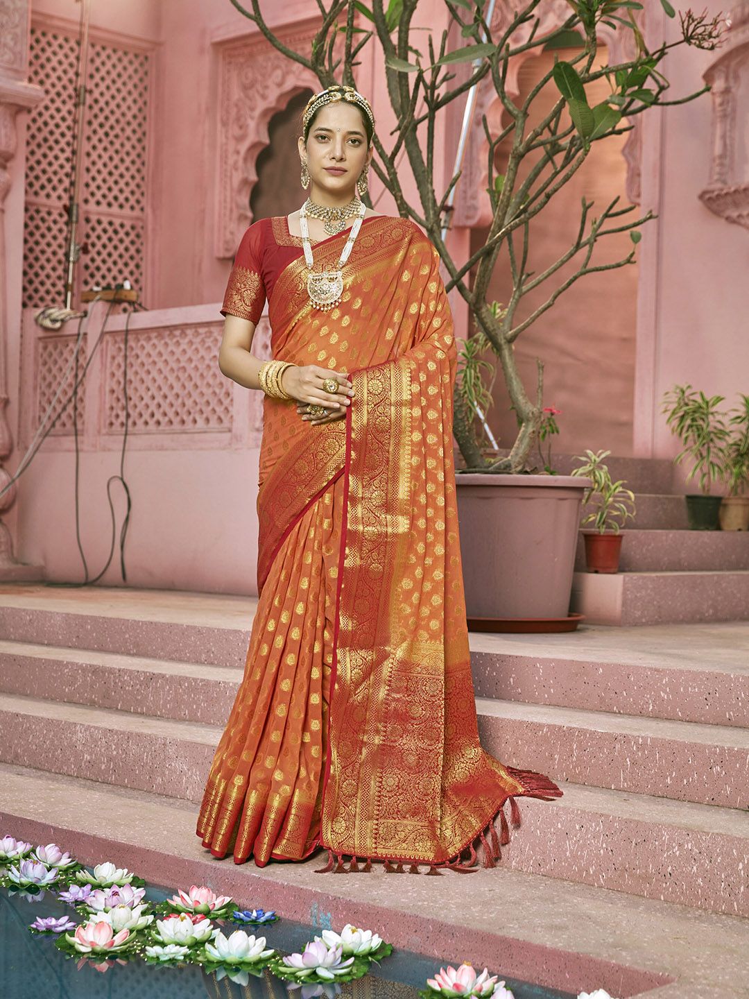 elora Ethinic Motif Woven Design Zari Banarasi Saree Price in India