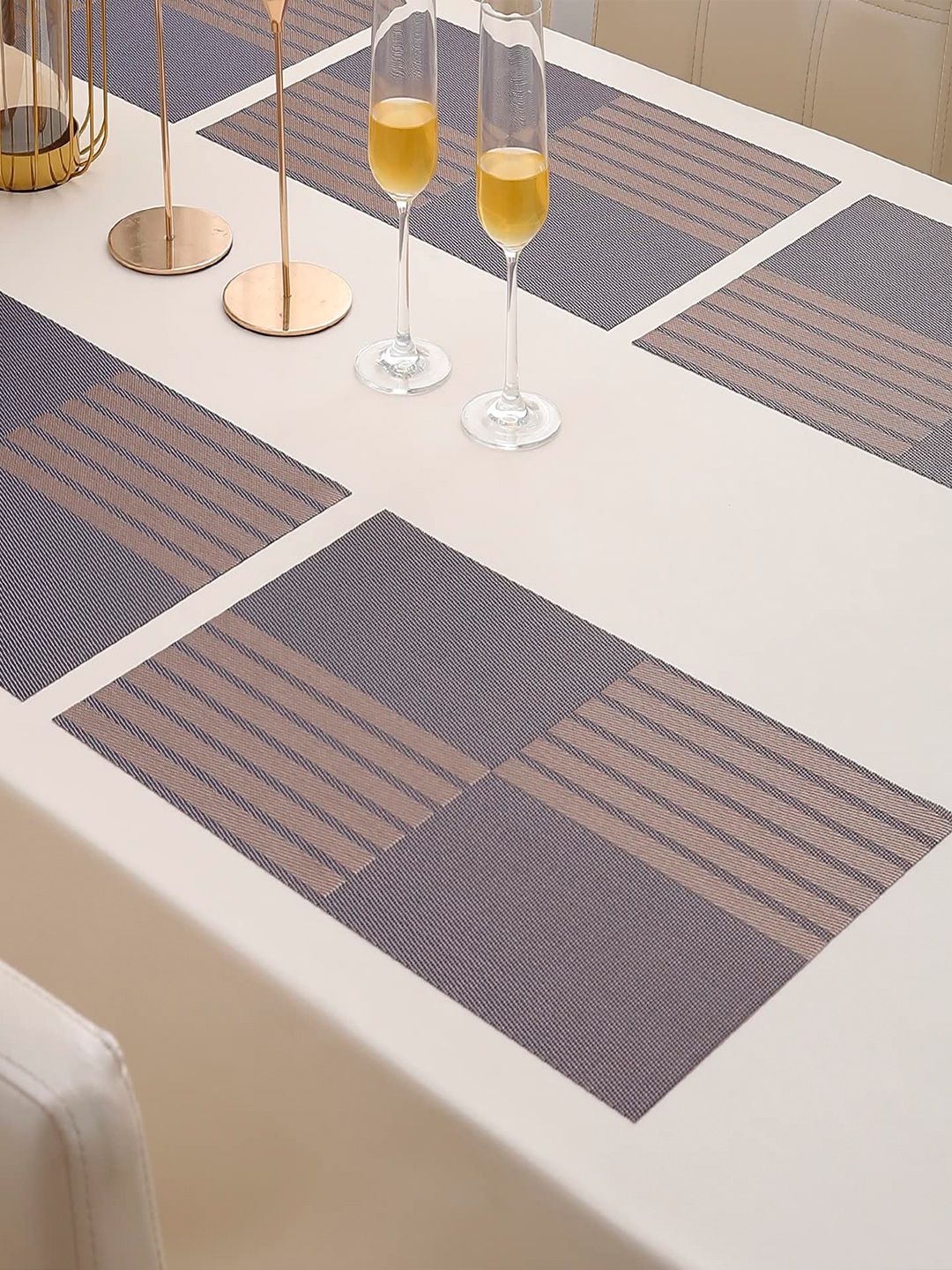 HOKIPO 6 Pieces Violet Textured Rectangular Table PVC Washable Placemats