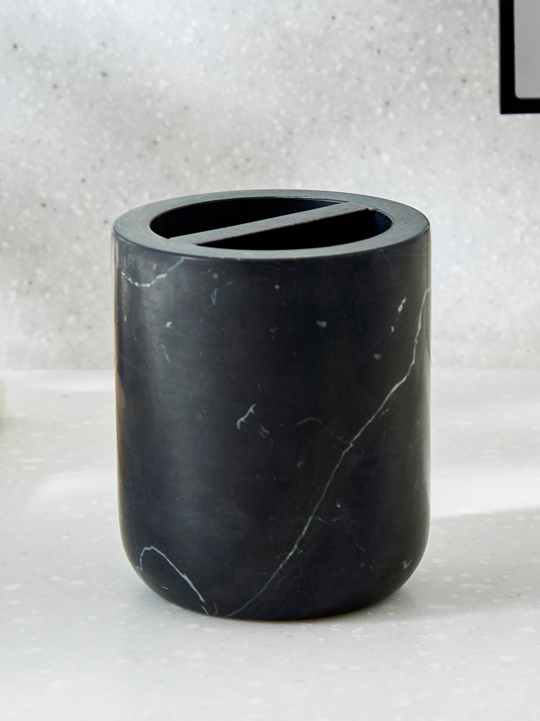 Home Centre Essence Cove Black Marble Toothbrush Holder