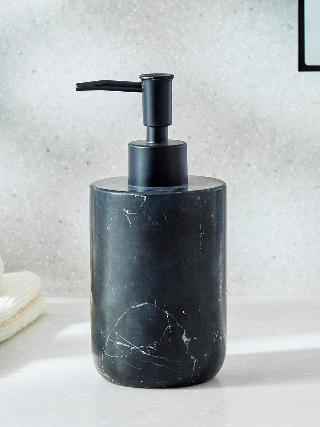 Home Centre Black Color Refresh Essence Cove Marble Soap Dispenser
