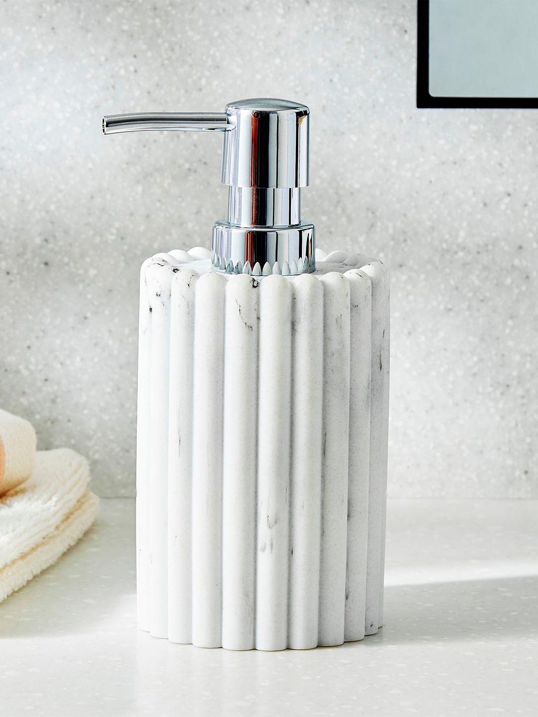 Home Centre White & Grey Textured Refresh Essence Canyon Polyresin Soap Dispenser