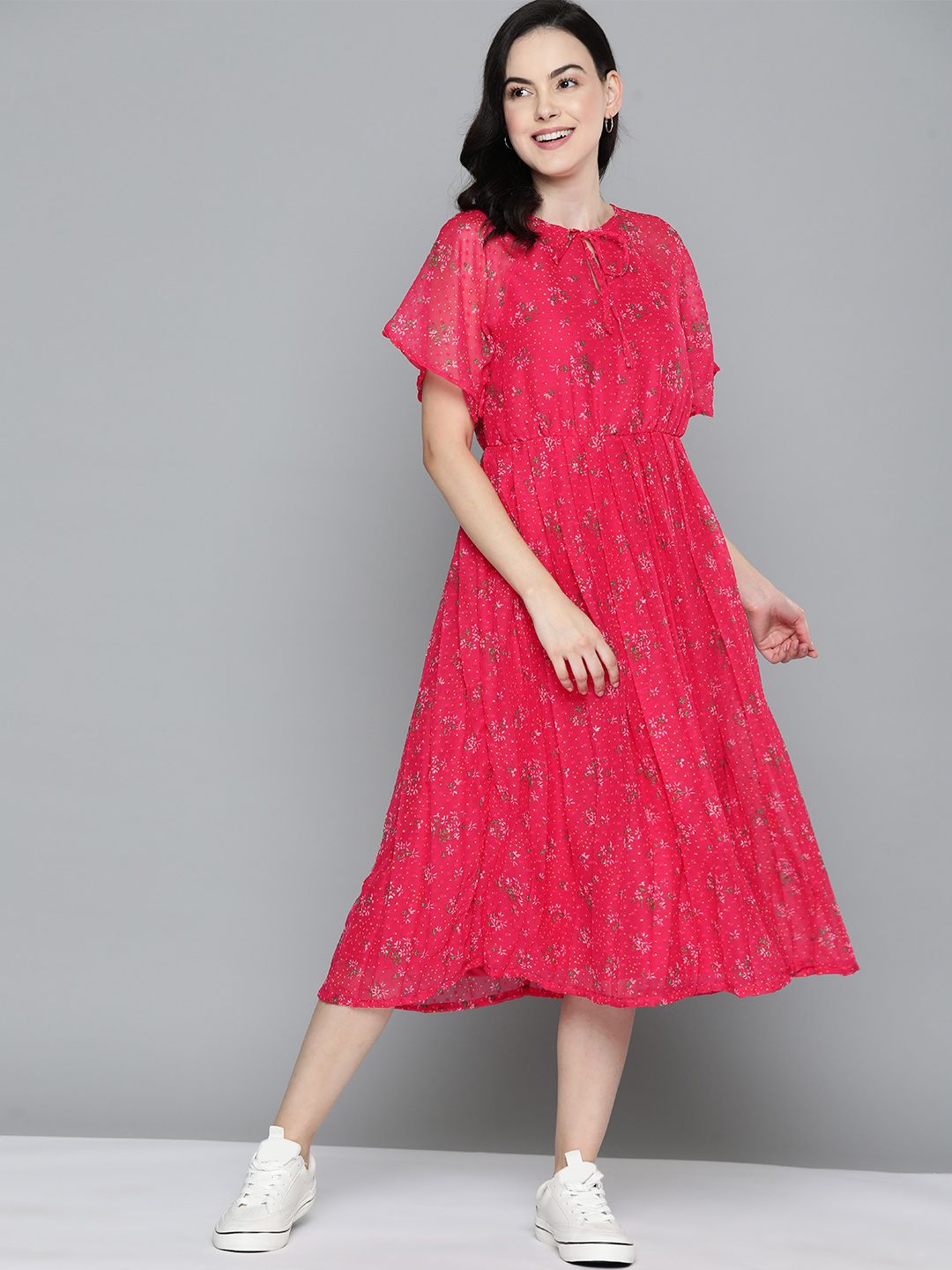 Mast & Harbour Floral Print A-Line Midi Dress Price in India
