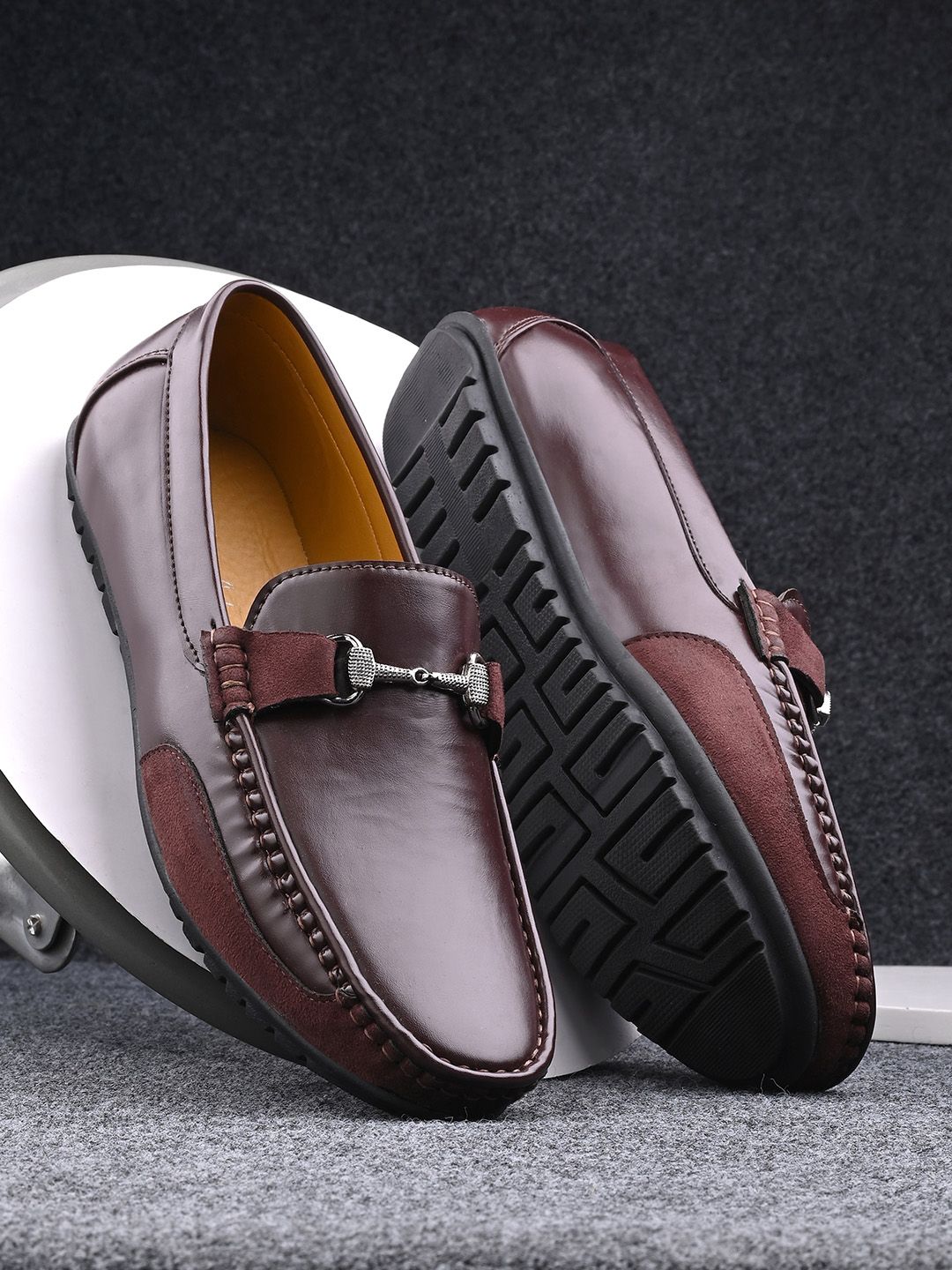 Mast & Harbour Men Brown Embellished Lightweight Comfort Insole Horsebit Loafers