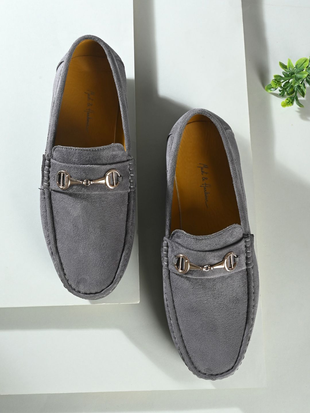 Mast & Harbour Men Grey Embellished Lightweight Comfort Insole Horsebit Loafers