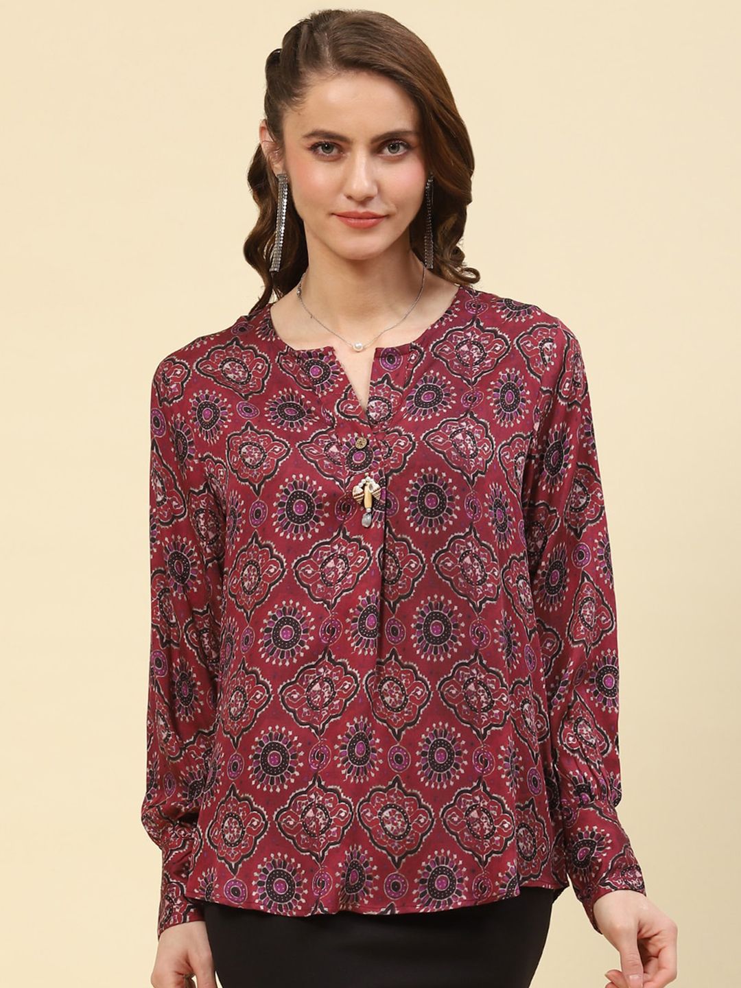 Monte Carlo Ethnic Motifs Printed Cuffed Sleeves Regular Top Price in India