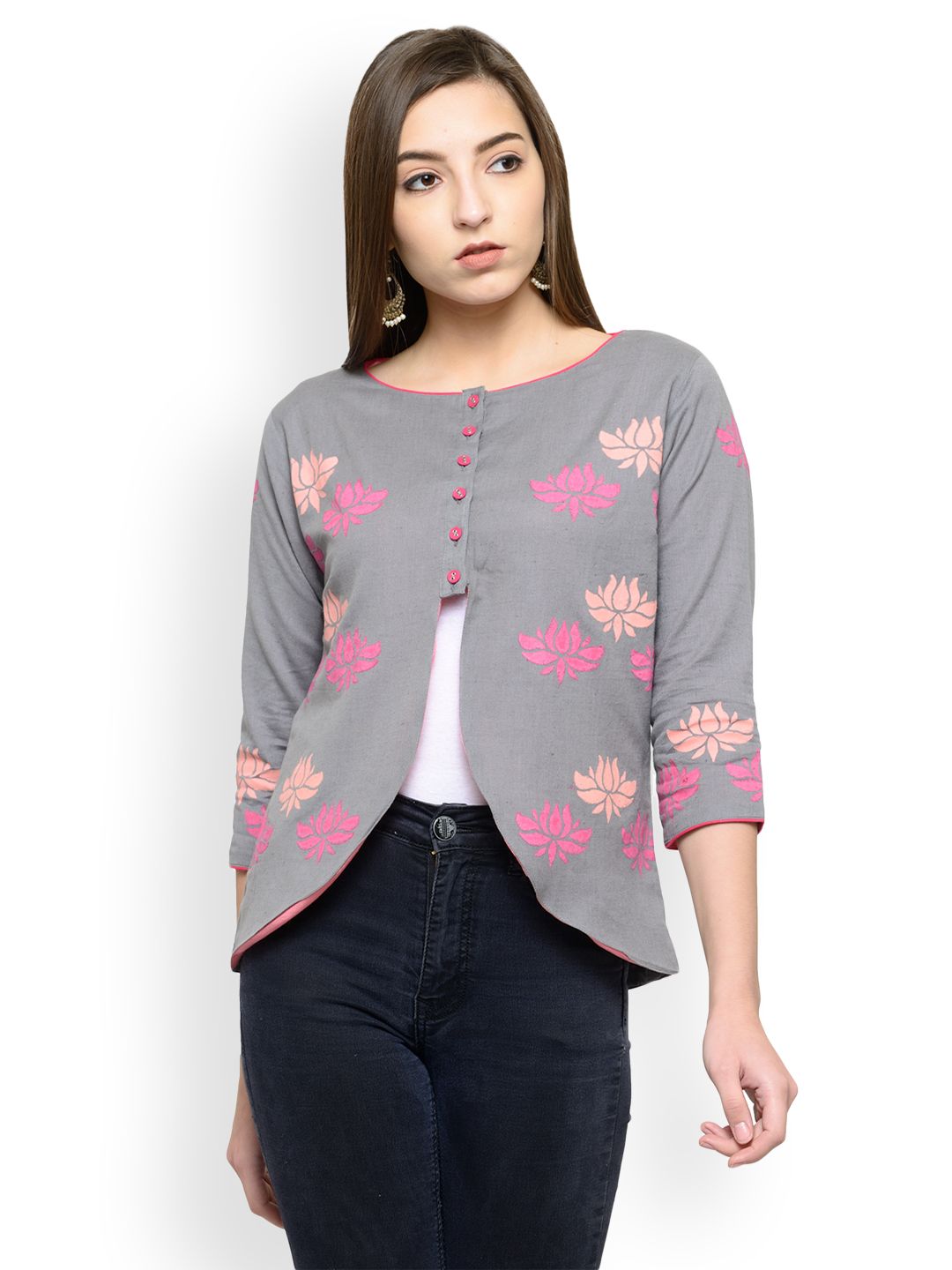 Bitterlime Women Grey Printed Tailored Jacket Price in India