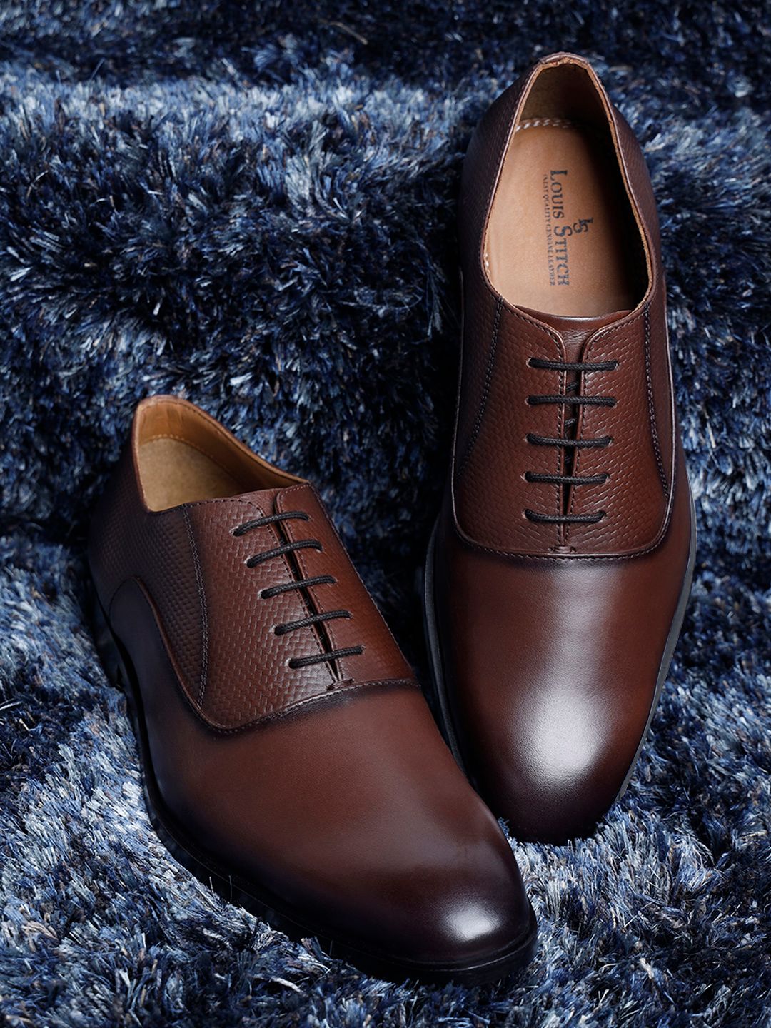 LOUIS STITCH Textured Genuine Leather Formal Oxfords