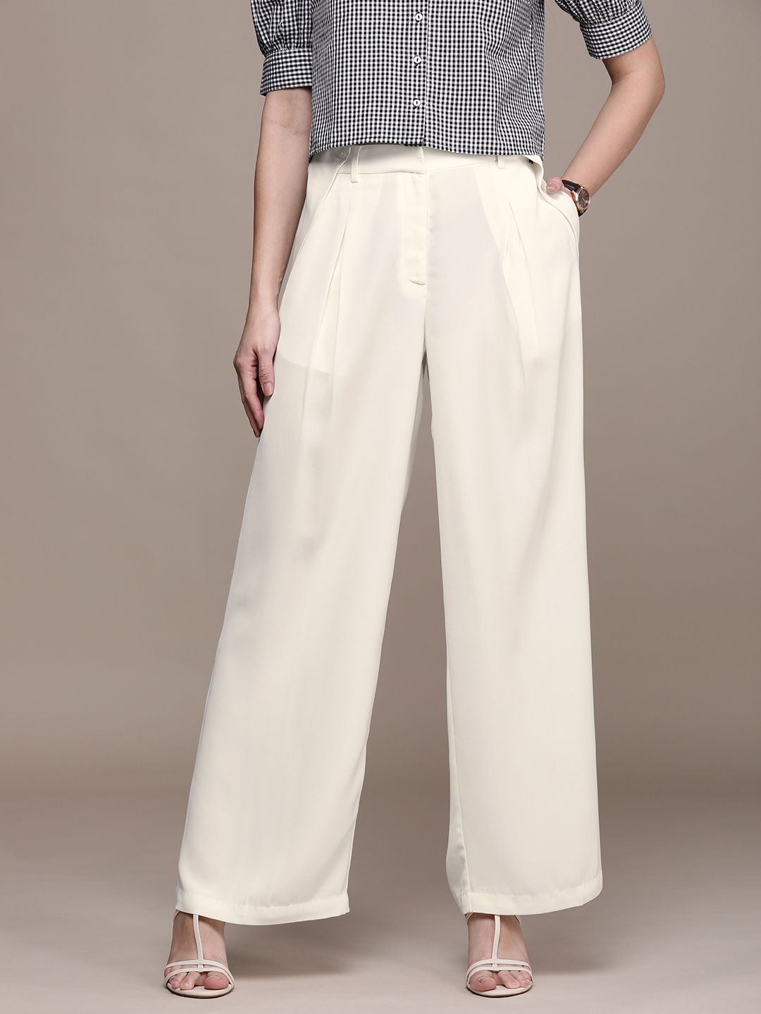 French Connection Women Pleated Mid-Rise Regular Fit Parallel Trousers Price in India