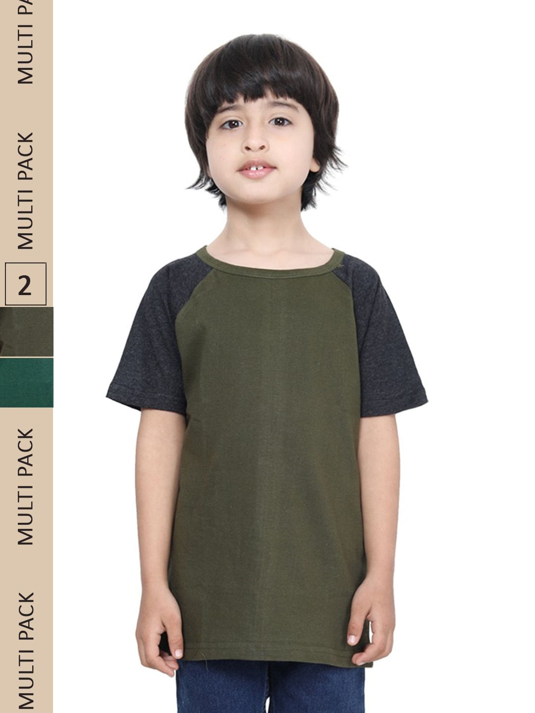 IndiWeaves Boys Pack Of 2 Raglan Sleeves Pure Cotton T-shirt