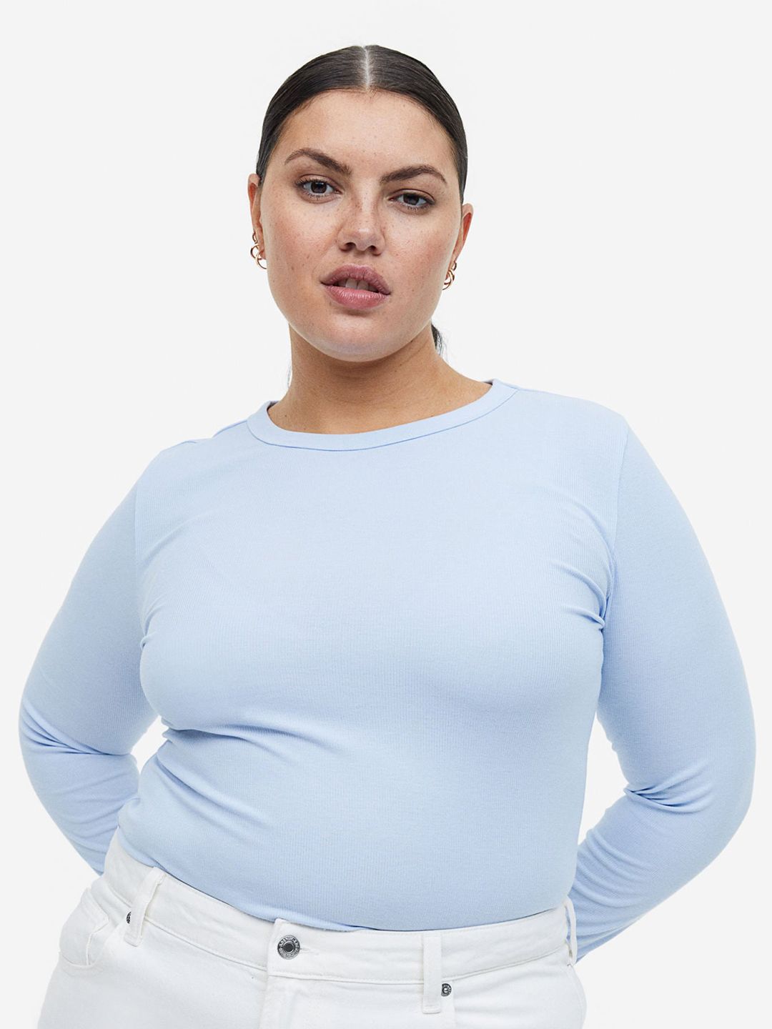 H&M Women Plus Size Ribbed Modal-Blend Top Price in India