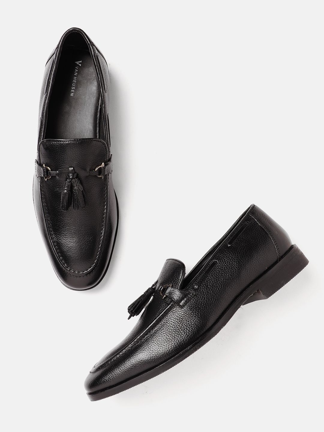 Van Heusen Men Textured Formal Leather Tasselled Loafers