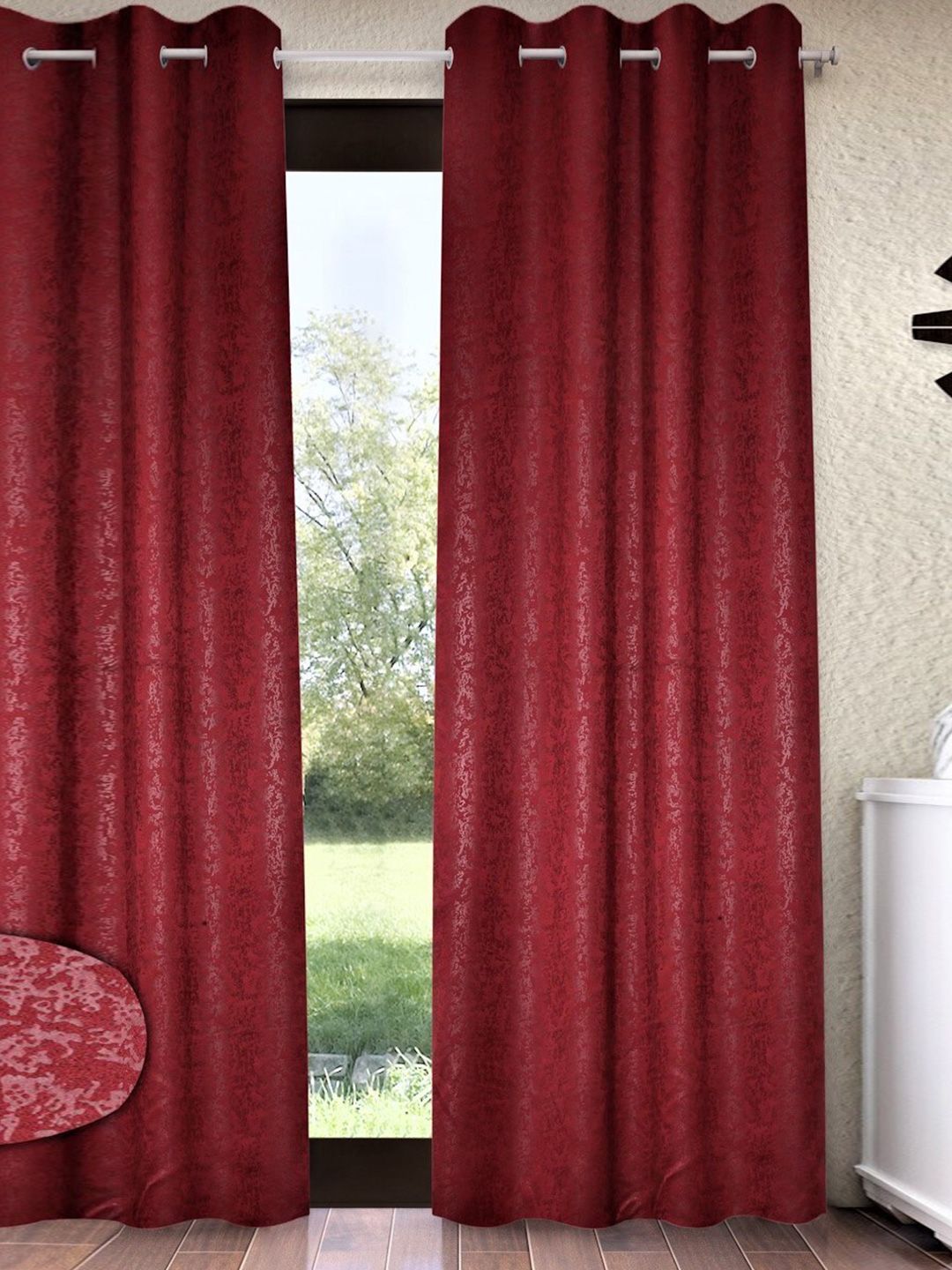 Home Sizzler Maroon Self Design Door Curtain