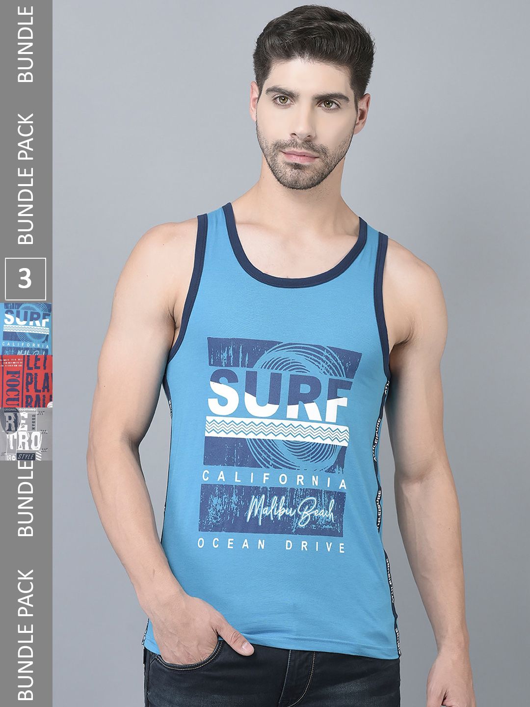Dollar Pack Of 3 Typography Printed Pure Cotton Gym Vests