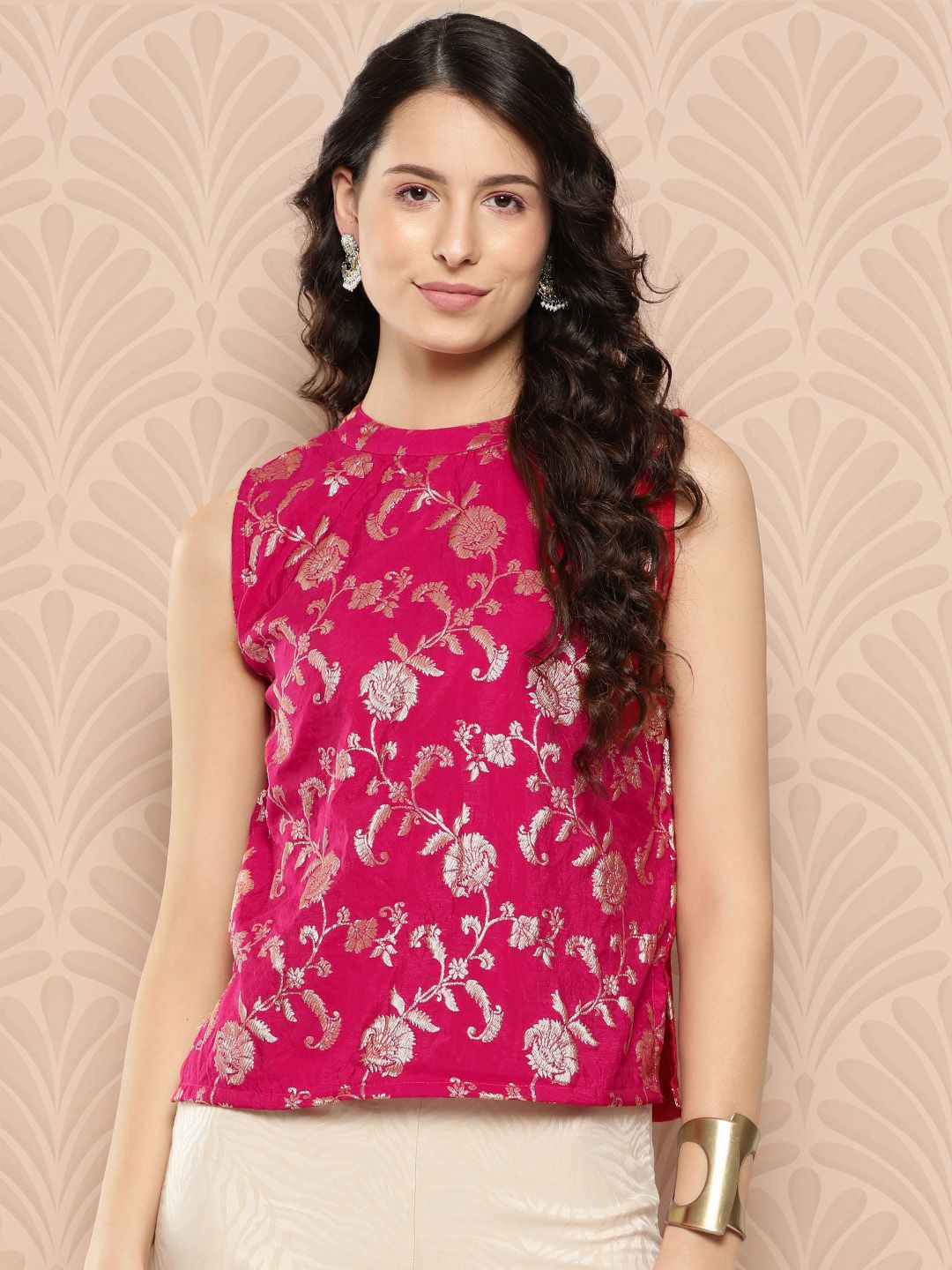 InWeave Floral Print Brocade Crepe Top Price in India