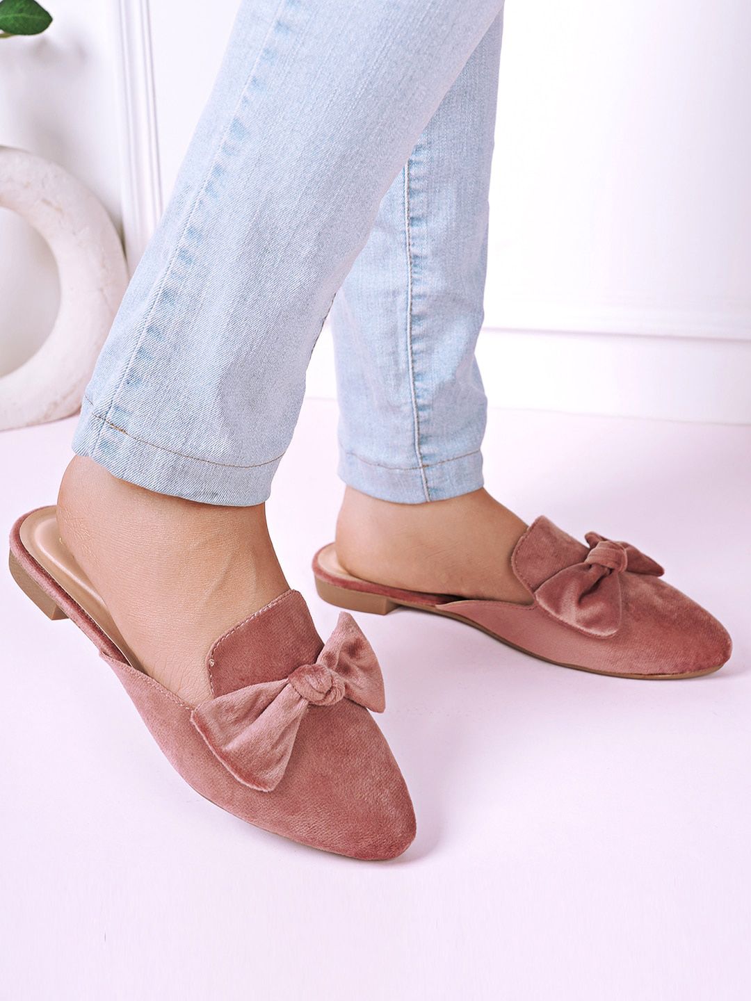 DressBerry Beige Bow Embellished Mules Price in India
