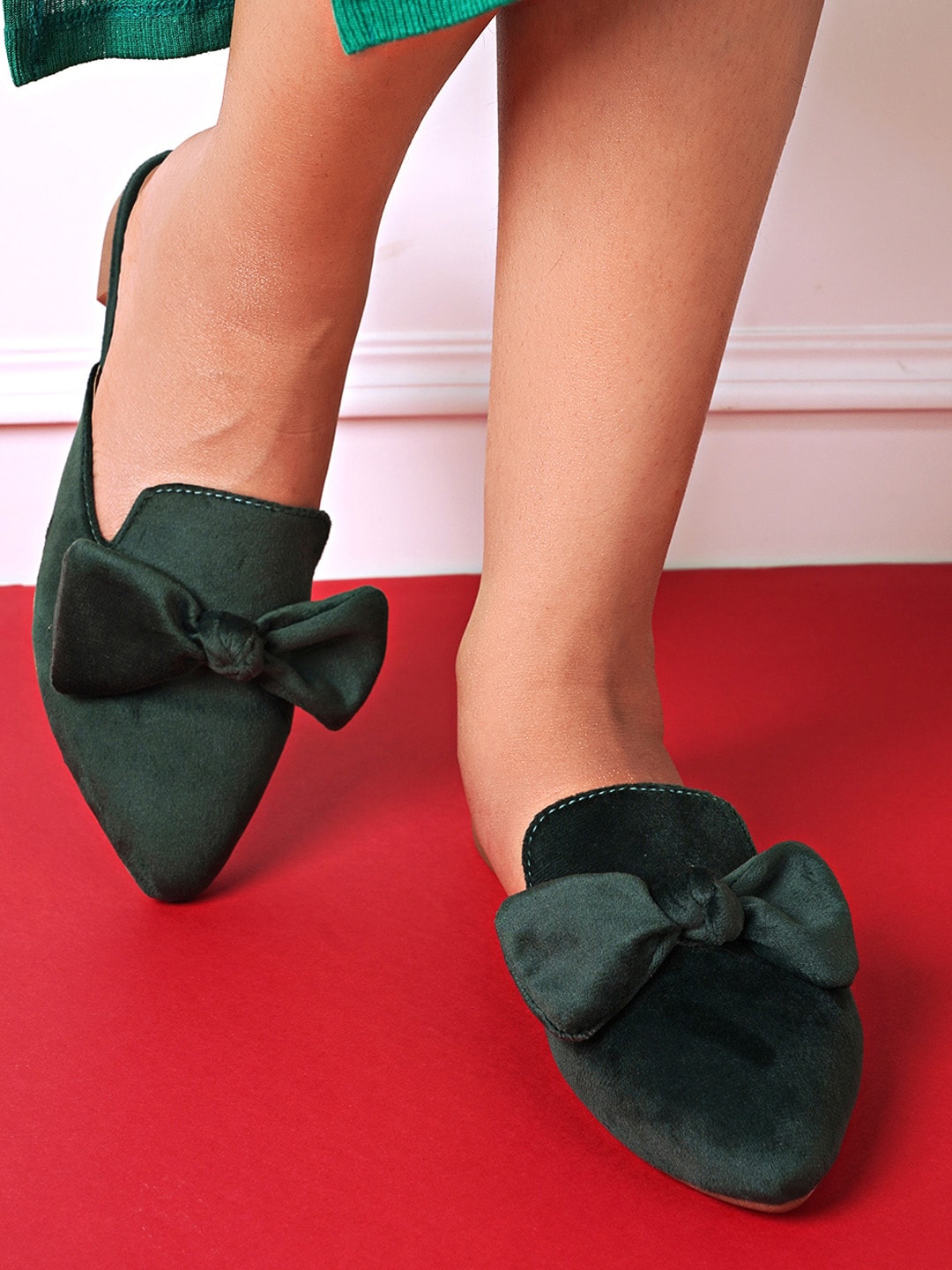 DressBerry Green Bow Embellished Mules Price in India