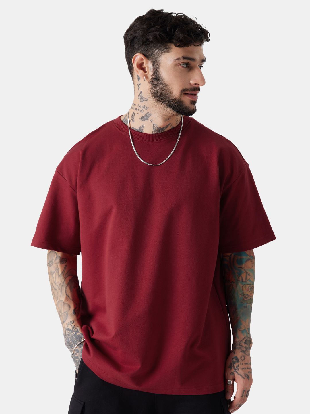 The Souled Store Men Solid Red Cotton Oversized Fit T-Shirts