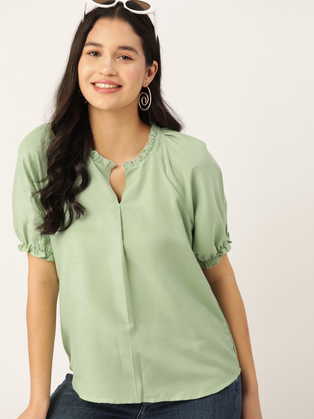 DressBerry Puff Sleeve Ruffles Top Price in India