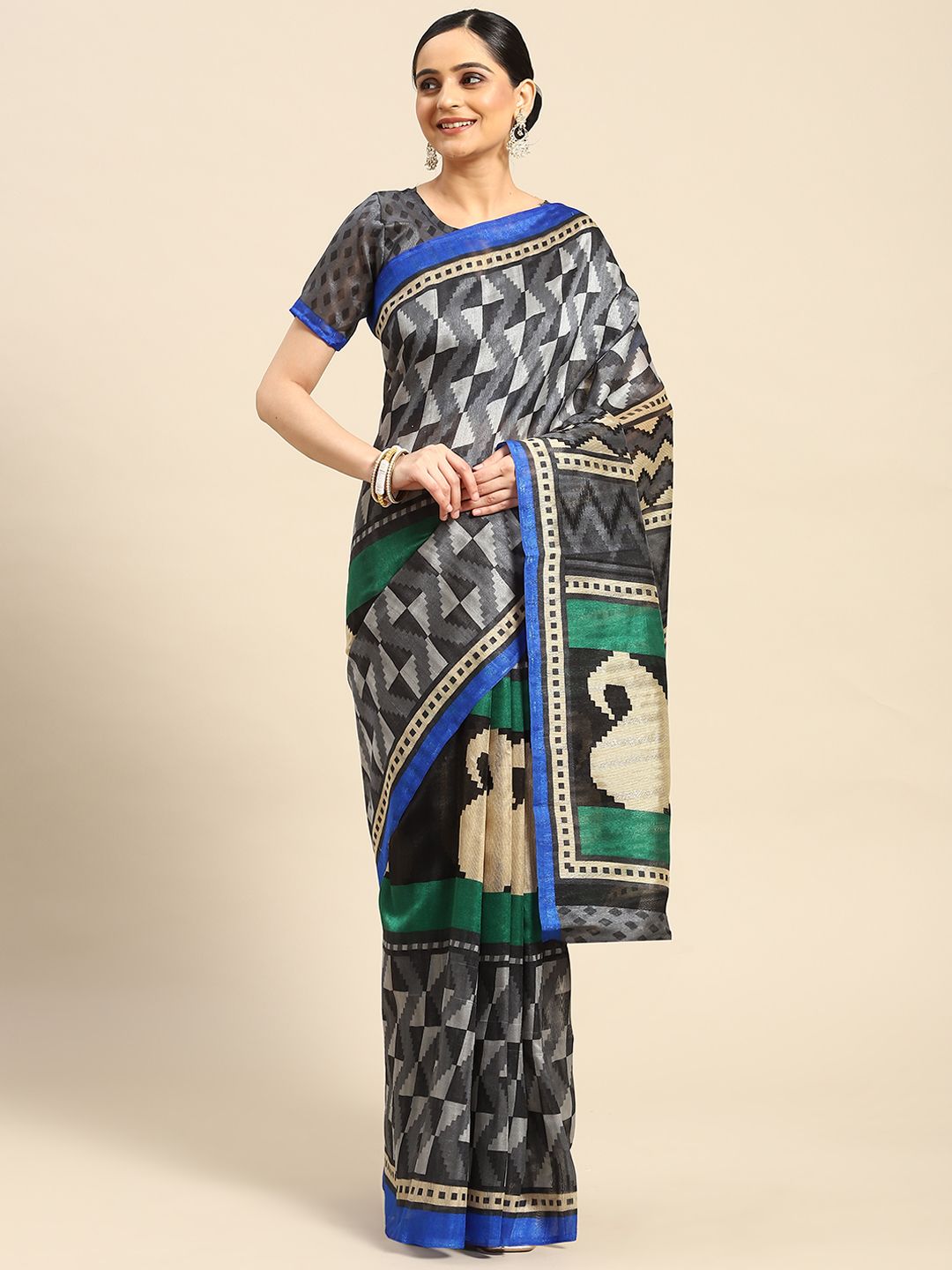 AHIKA Printed Art Silk Tussar Saree Price in India