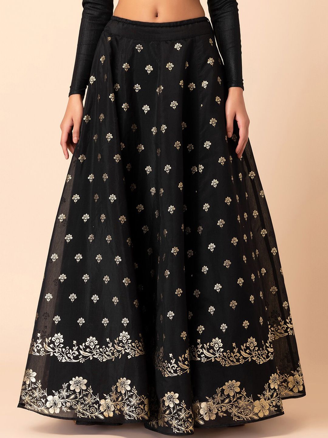 INDYA Floral Foil-Printed Flared Lehenga Maxi Skirt Price in India