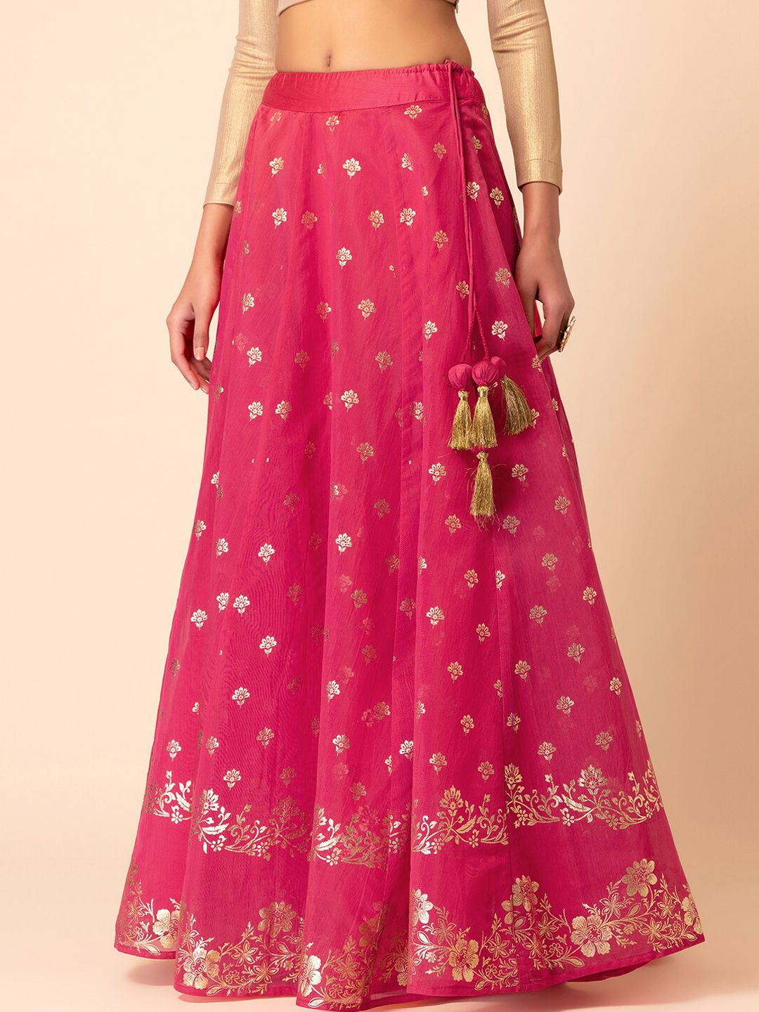 INDYA Floral Foil-Printed Flared Lehenga Maxi Skirt Price in India