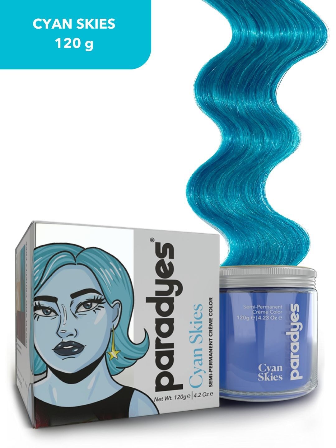 Paradyes Ammonia Free Semi-Permanent Creme Hair Color 120g - Cyan Skies
