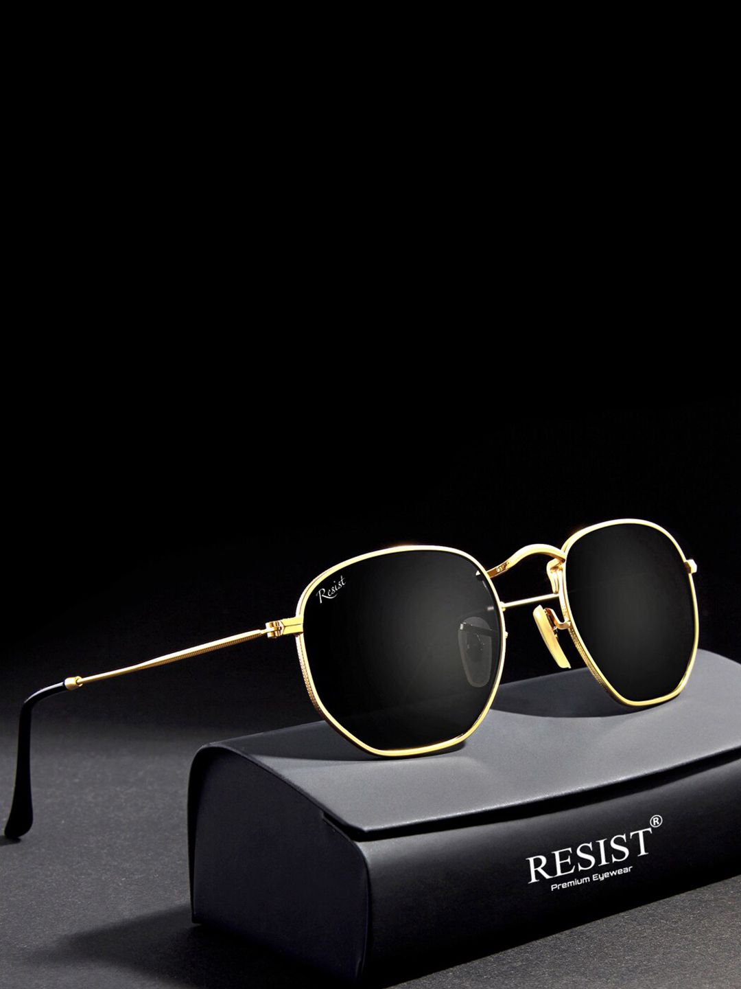 RESIST EYEWEAR Lens & Rectangle Sunglasses With UV Protected Lens FRANCISGOLDBLACK