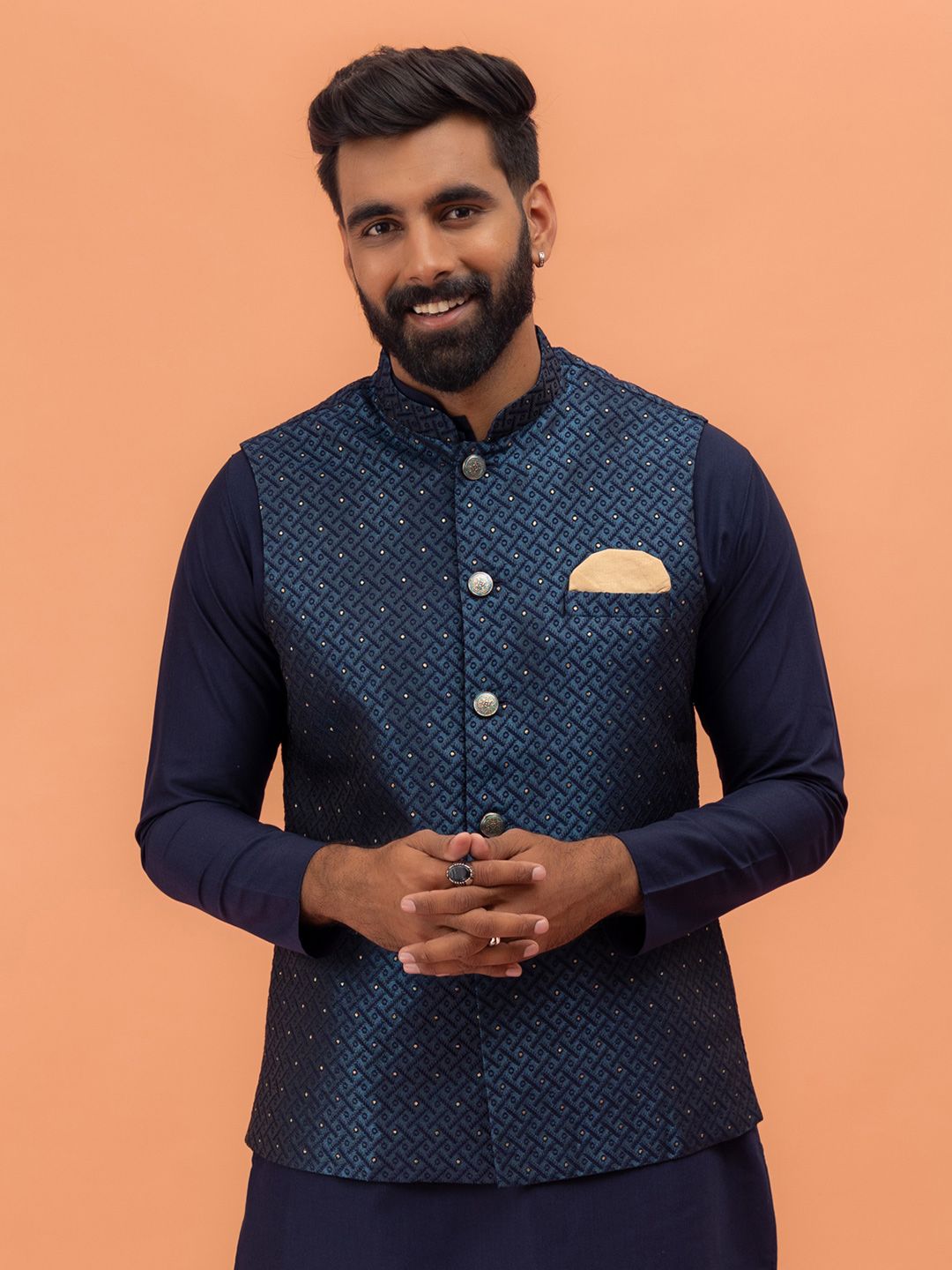 KISAH Woven Design Nehru Jacket