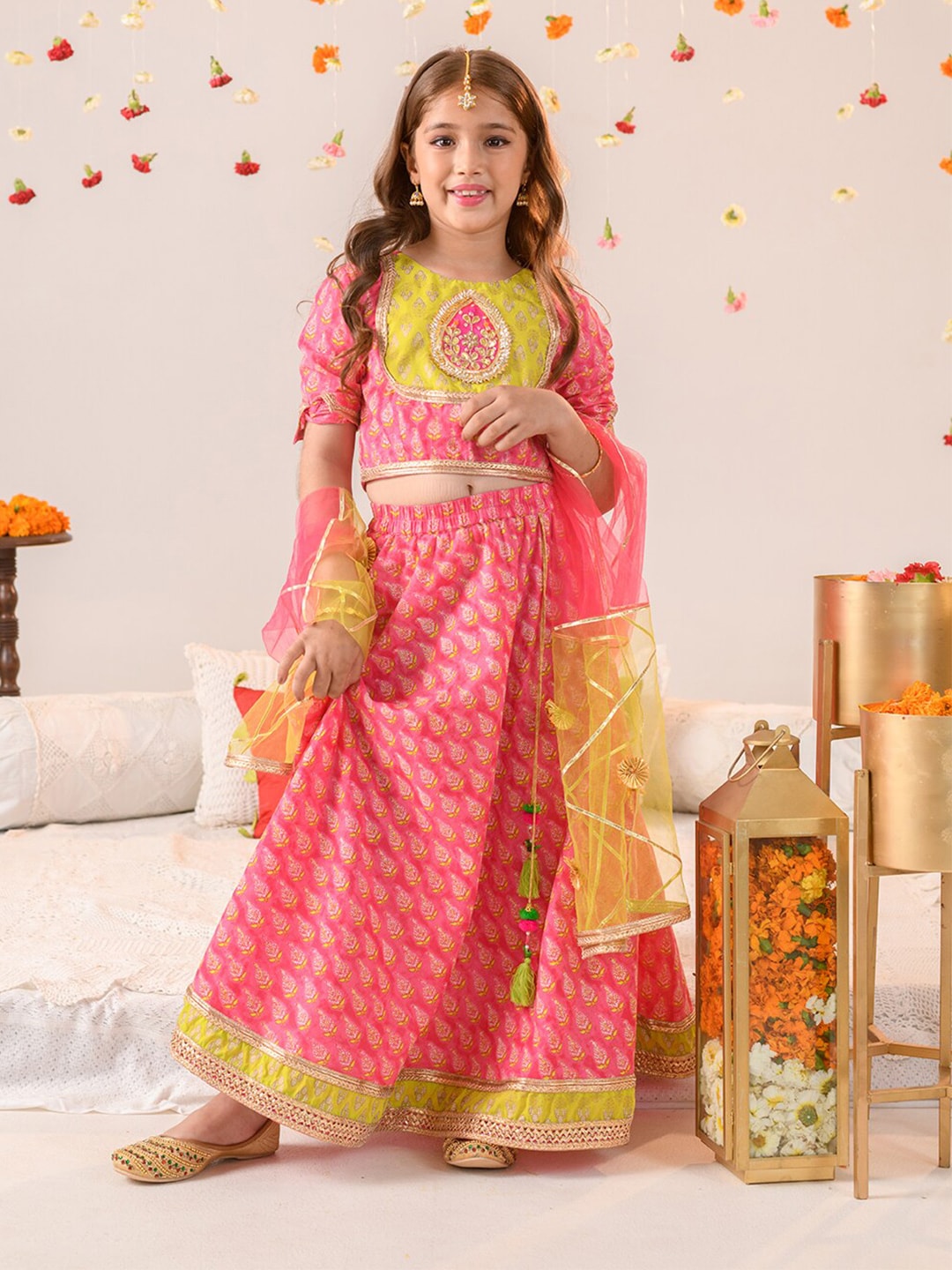 pspeaches Girls Printed With Gotta Patti Ready to Wear Lehenga & Blouse With Dupatta Price in India
