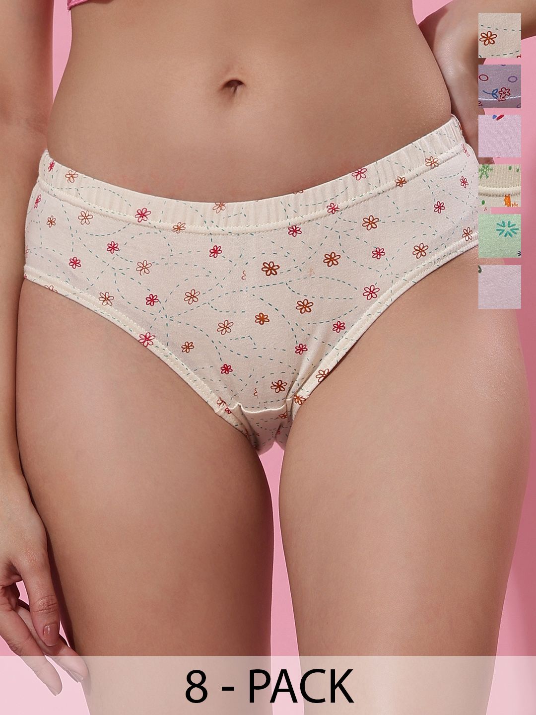 Dollar Missy Pack of 8 Light Printed Inner Elasticated Hipster Panty MMBB-121L-R3#Z#IE-PO8
