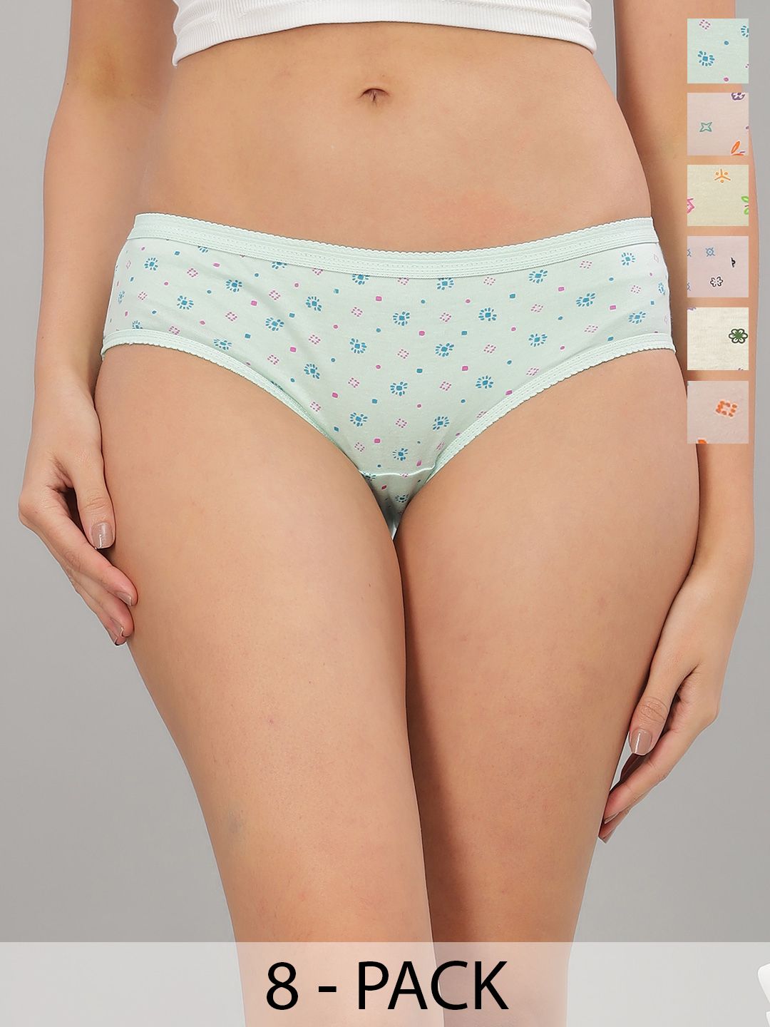 Dollar Missy Women Pack Of 8 Assorted Seamless Pure Cotton Hipster Briefs