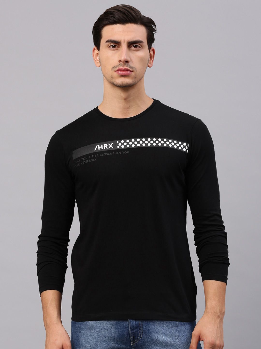 Black Printed Round Neck T-Shirt