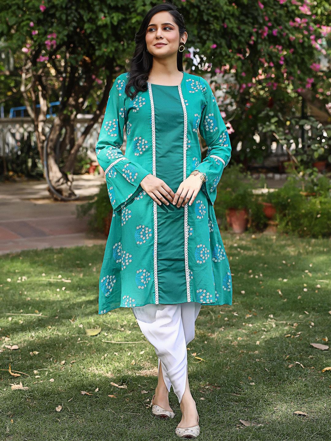 Thread & Button Floral Printed Kurta with Dhoti Pants Price in India