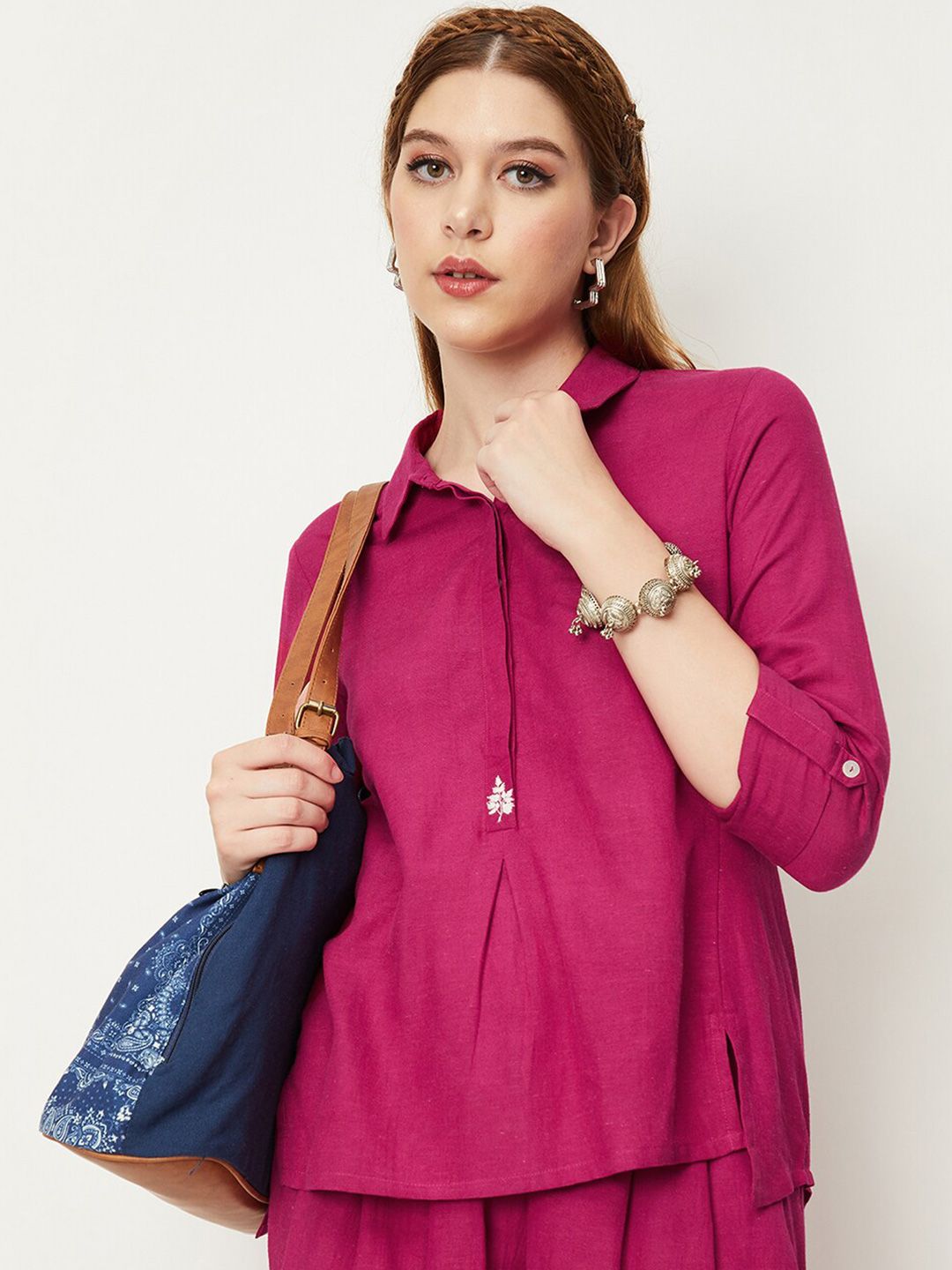 max Shirt Collar Roll-Up Sleeves Shirt Style Top Price in India