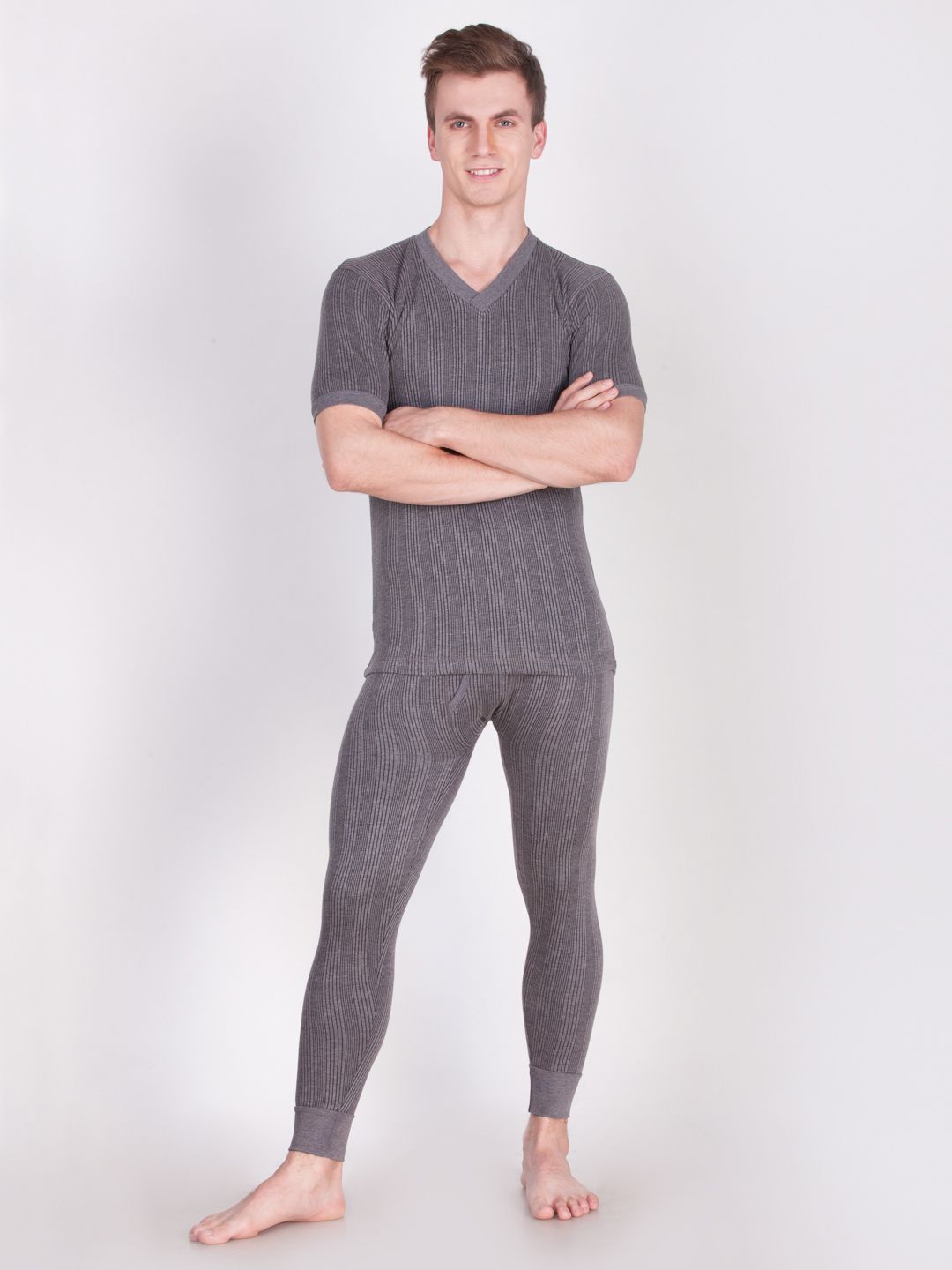 Dollar Ultra Men Grey Striped Thermal T-Shirt