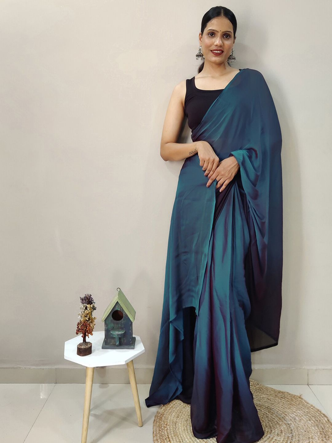 Mitera Blue Ombre Dyed Ready To Wear Saree Price in India