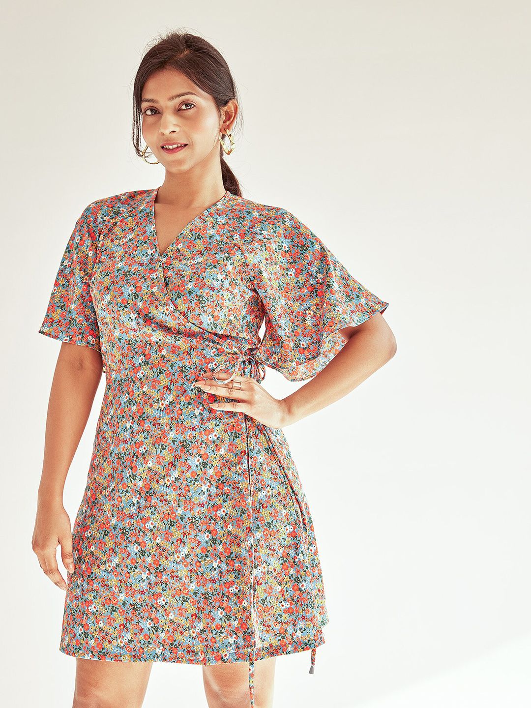 The Label Life V-Neck Floral Print Flared Sleeve Dress Price in India