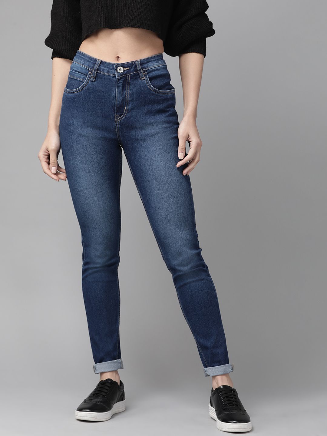 Roadster Women Navy Blue Skinny Fit Mid-Rise Clean Look Stretchable Jeans Price in India