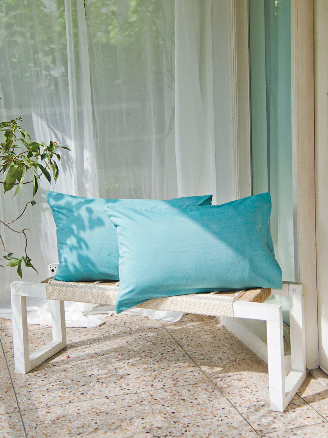 Fabindia Fabindia Blue 2 Pieces Cotton Pillow Covers