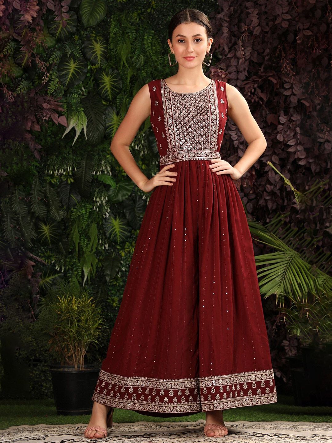 KALINI Embroidered Belted Gathered Basic Jumpsuit Price in India