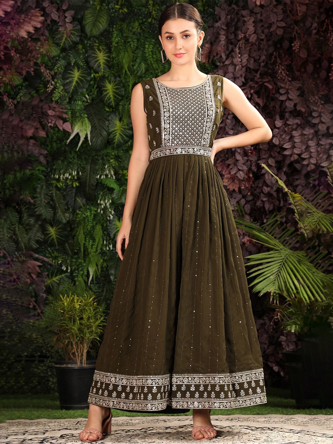 KALINI Embroidered Belted Gathered Basic Jumpsuit Price in India