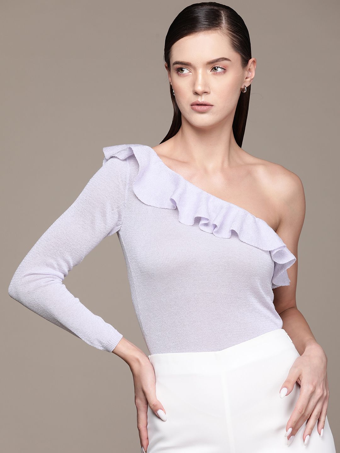 MANGO Shimmery One Shoulder Ruffles Top Price in India
