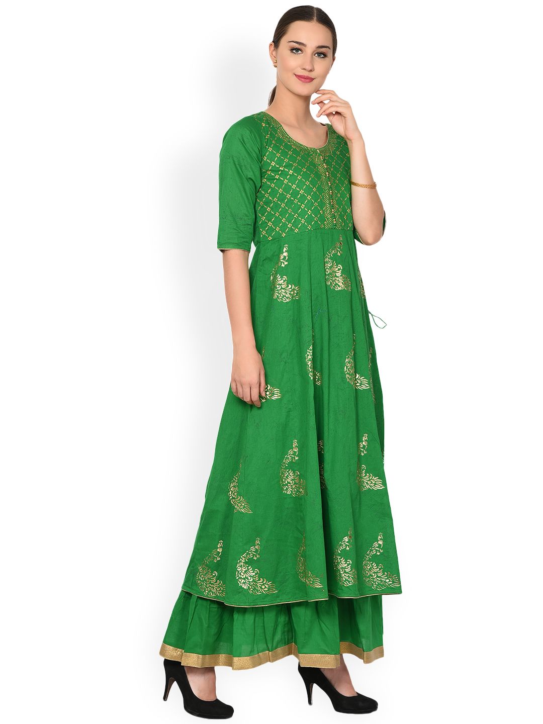 Buy Aujjessa Parrot Green Ethnic Gown - Dresses for Women 2320071 | Myntra