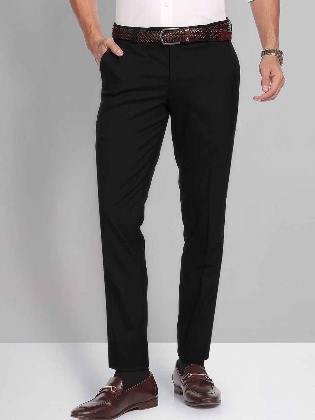 AD By Arvind Smart Mid Rise Waist Solid Formal Trousers